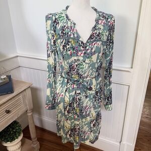Dolan Left Coast Collection Abstract Floral Viscose Belted Dress Teal Purple M